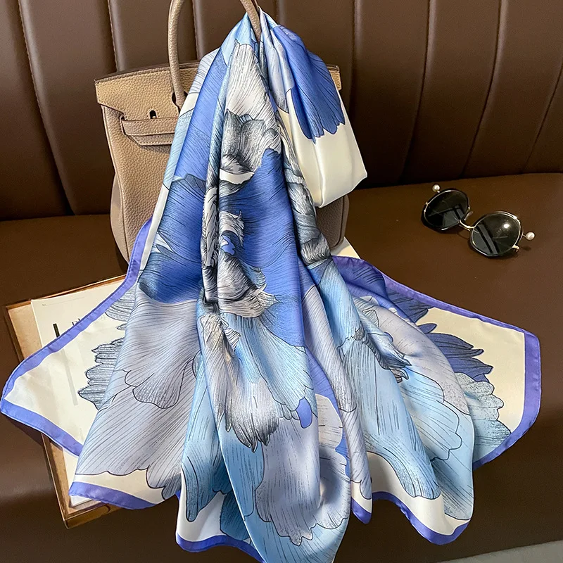  100% Natural Silk Scarf Women Luxury Brand Digital Print Flowers Silk Pashmina Shawl Female Long Bandana Foulard 2020 Oversize