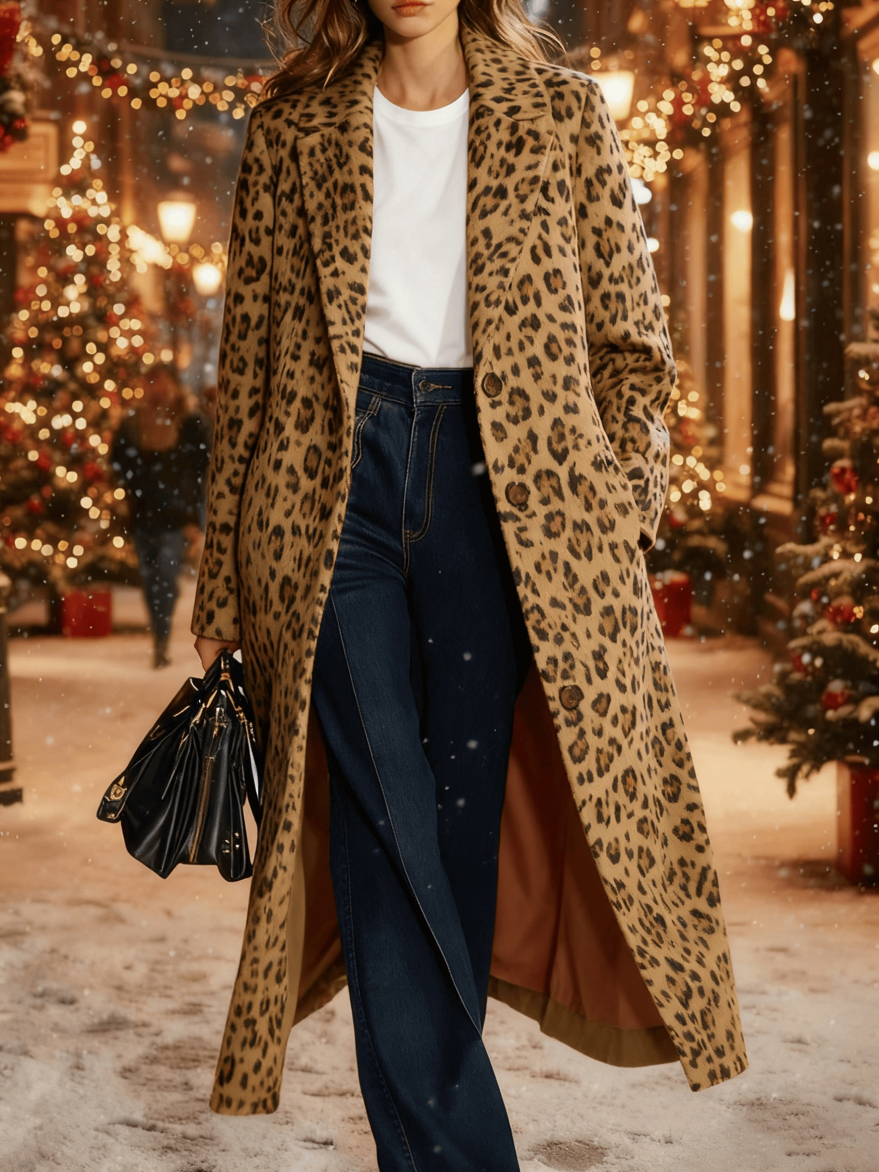  Leopard Print Casual Suit Collar Coat