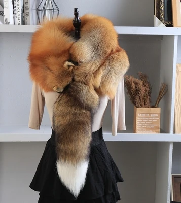  2026 Party Luxury Brand Women Real Winter Fox Fur Scarves Natural One-Piece Fox Fur Collar Warm Soft Real Fox Fur Scarf