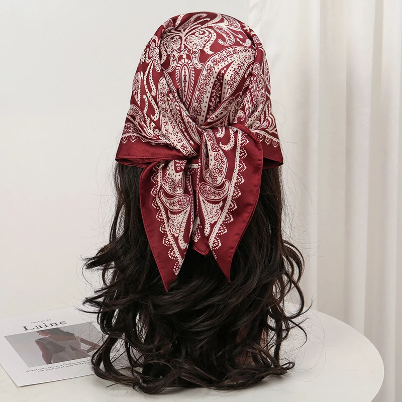 Bohemian Style Floral Print Women’s Square Silk Scarf Satin Head Wrap Tropical Leaf Flower Design Scarves Bandana Hijab