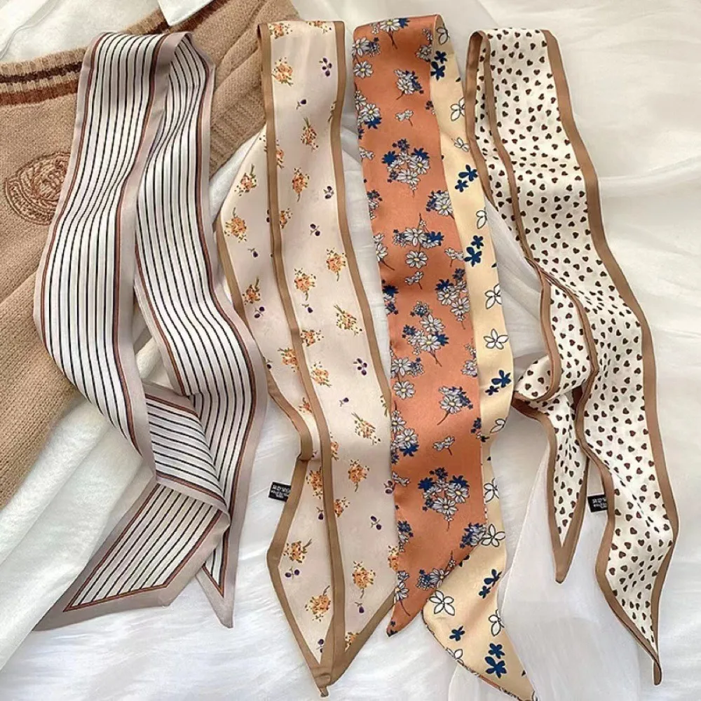  1/4pcs Silk Feel Skinny Silk Scarf Foulard Ribbon Scarves Hair Accessories HairBand Headscarves Bag Wrist Bandana Women Spring