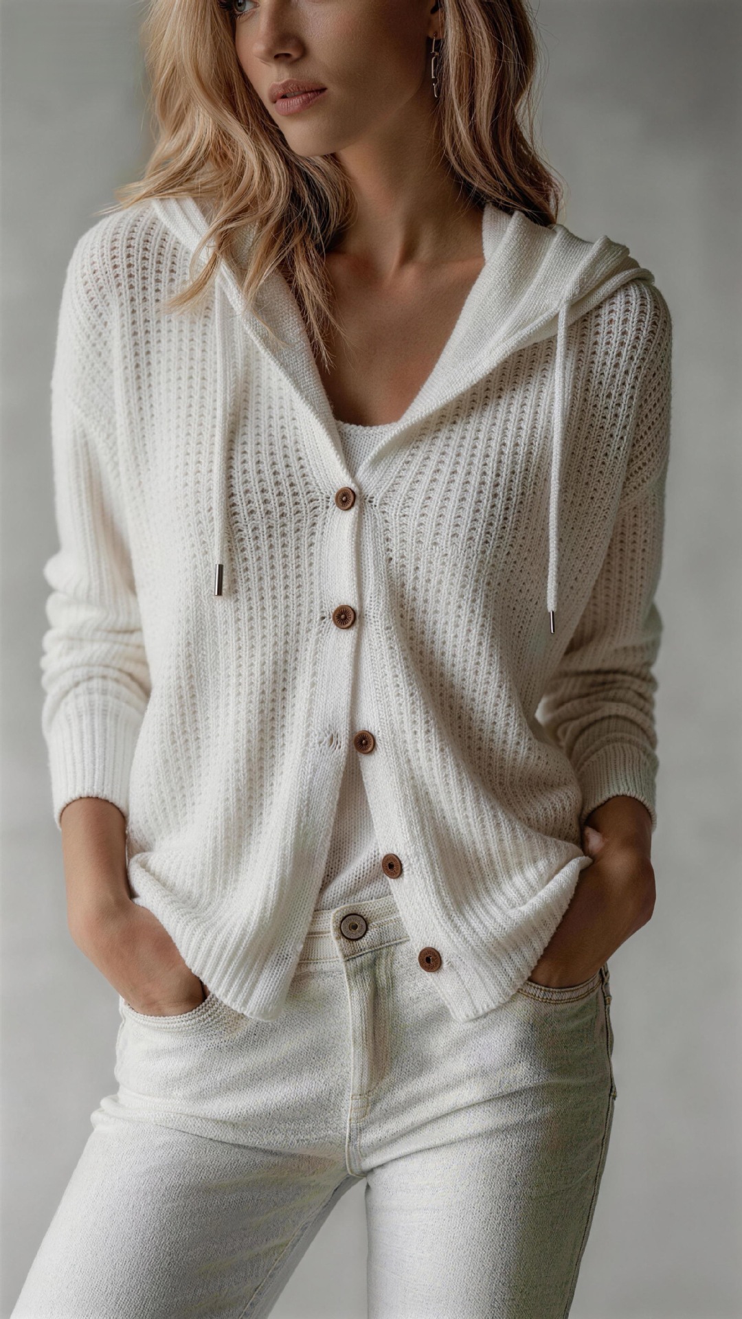  Hooded Knitted Cardigan Womens Loose-Fit Coat