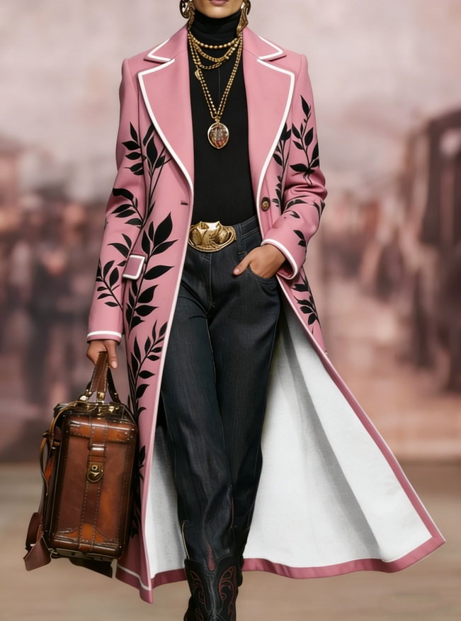  Printed Casual Long Wool Coat