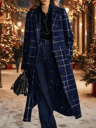  Casual Loose-fitting Retro Plaid Mid-length Coat