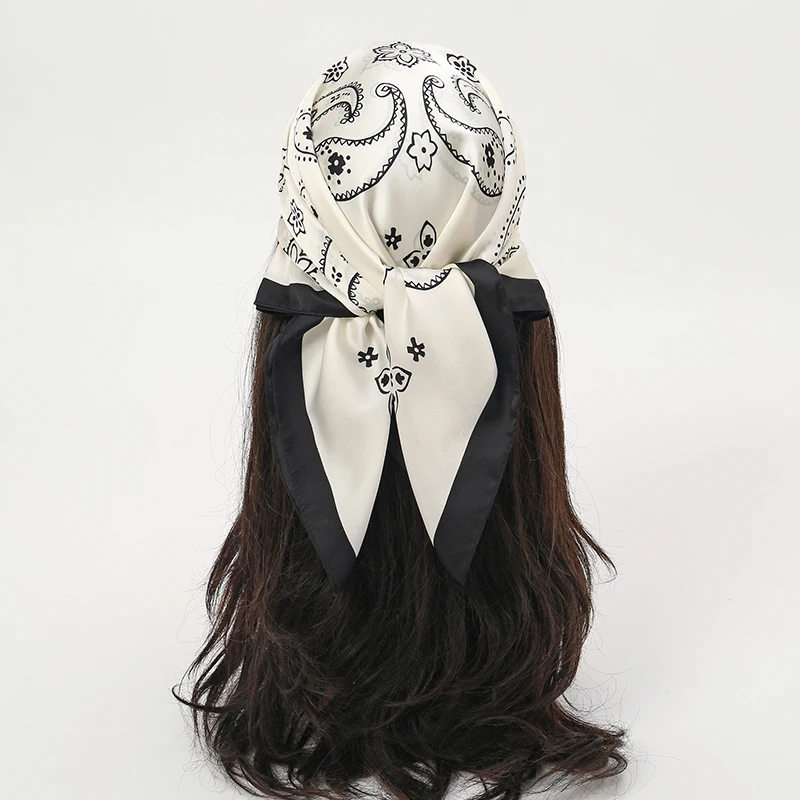  Bohemian Style Floral Print Women’s Square Silk Scarf Satin Head Wrap Tropical Leaf Flower Design Scarves Bandana Hijab