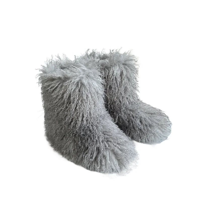  New Winter Fur Onepiece Raccoon Fur Female Snow Boots Fur Shoes Outdoor Mid Leg Boots