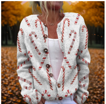  3D Digital Printing Cardigan Knitted Coat Imitation Sweaters Women's Clothing