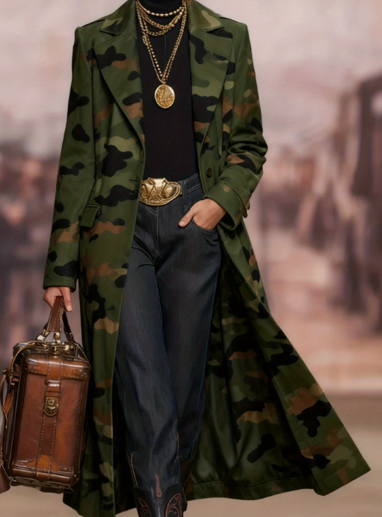  Women's Loose-fitting Long Plaid Lapel Coat