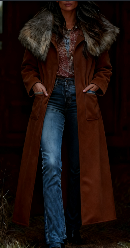  Fashion Retro Women's Coat, Warm Printed Long Coat