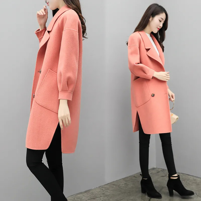  Purple Woolen Coat Women's Mid-length Lantern Sleeve