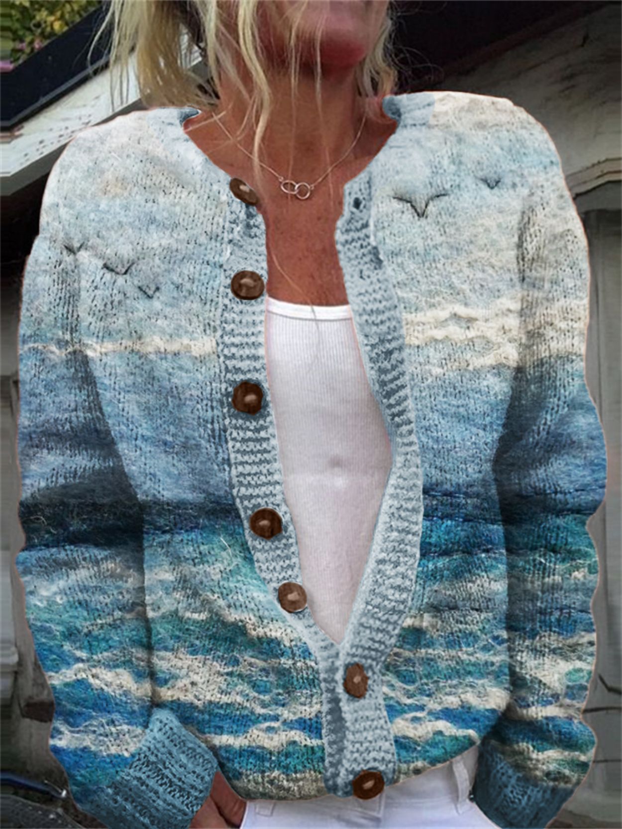 3D Digital Printing Cardigan Knitted Coat Imitation Sweaters Women's Clothing