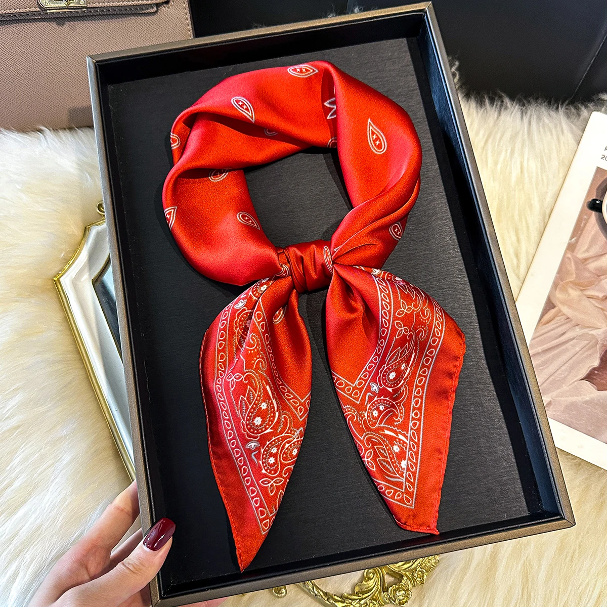  New 70cm Square Paisley Print Square Silk Scarf Casual Elegant Thin Breathable Neck Women Windproof Head Wrap Hair Scarves