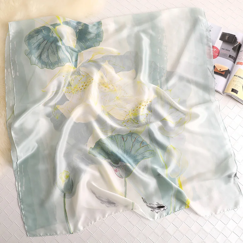  100% Natural Silk Scarf Women Luxury Brand Digital Print Flowers Silk Pashmina Shawl Female Long Bandana Foulard 2020 Oversize