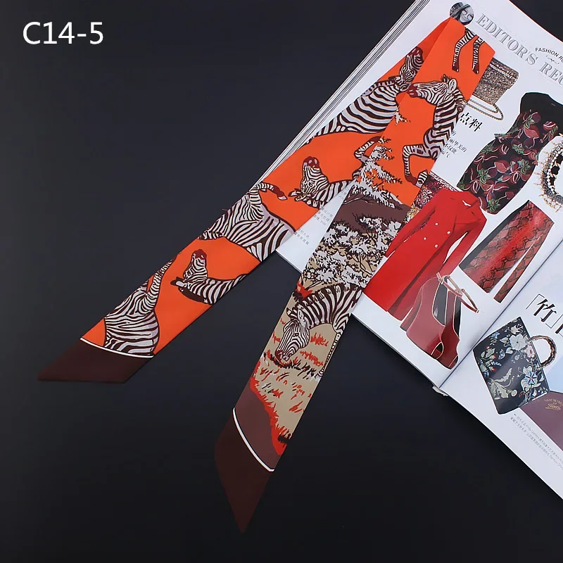  Women's Fashion Twill Ribbon Silk Scarf Versatile Zebra Women's Decorative Small Silk Scarf Bundle Bag Handle Hair Band Handle