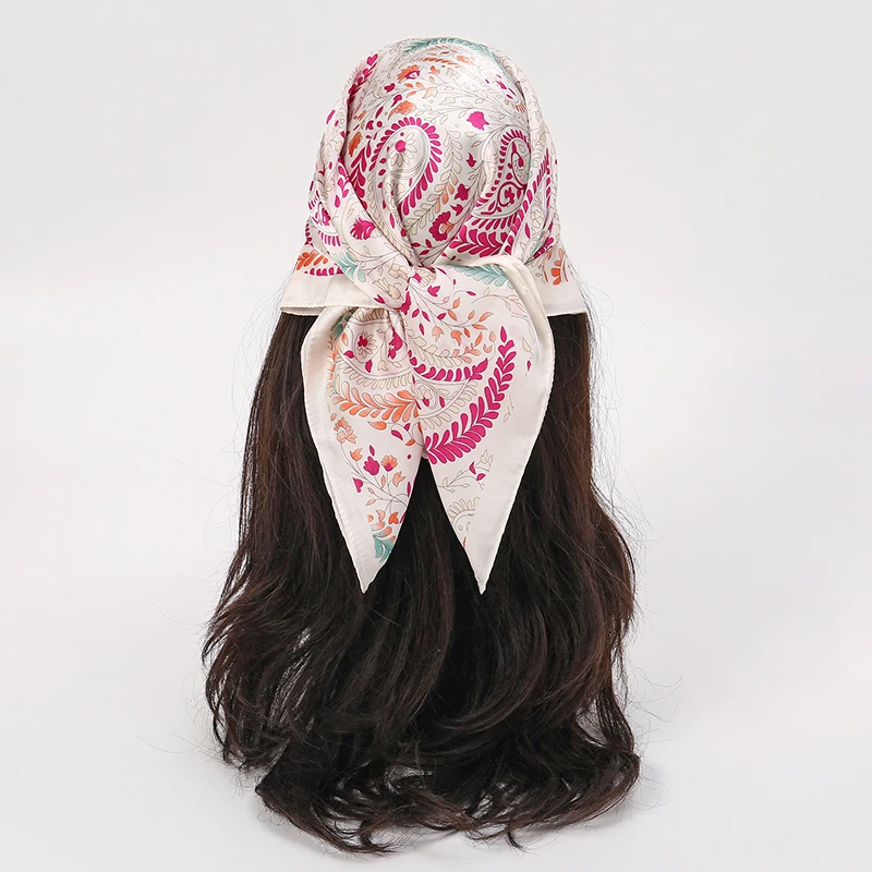  Bohemian Style Floral Print Women’s Square Silk Scarf Satin Head Wrap Tropical Leaf Flower Design Scarves Bandana Hijab