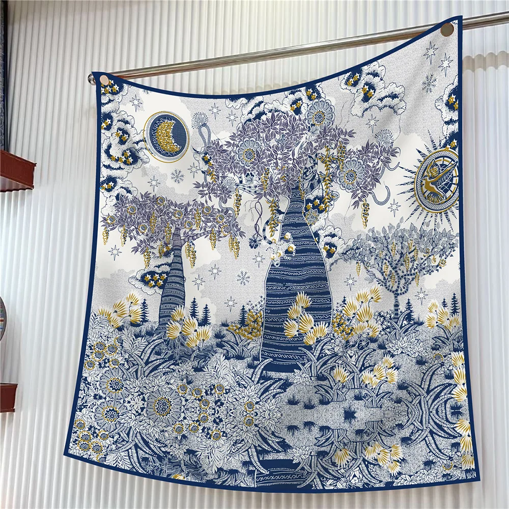  90cm Brand Square Scarf Women Fashion Floral Twill Silk Scarf Shawl Hijab Luxury Bandana Foulard Neckerchief Head Scarf For Lady