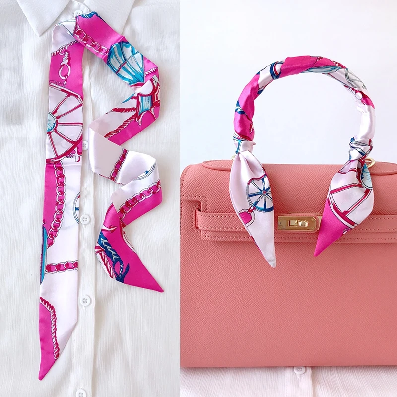  Woman Skinny Silk Scarf 90cm*4cm Long Hair Strip Silk Ribbon Small Neck Scarves Bag Handle Ribbon Scarf Kerchief Ladies Tie
