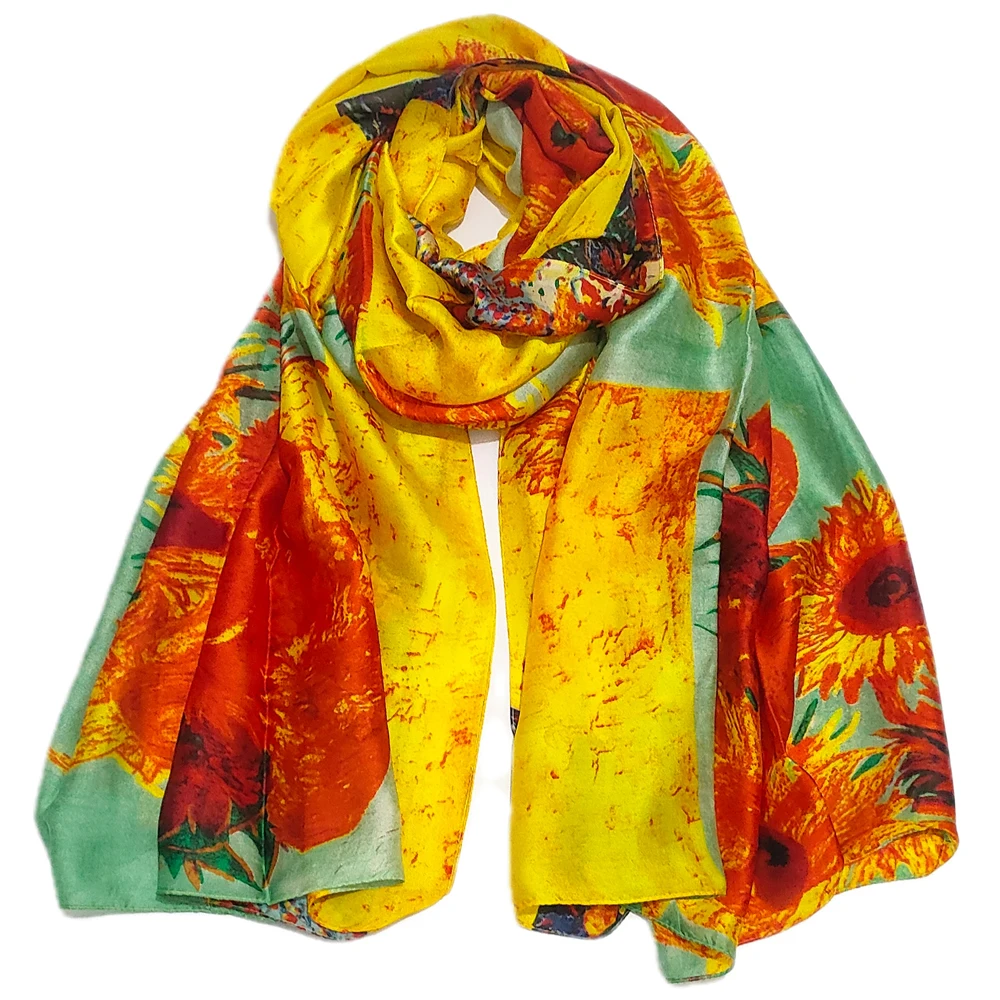 100% Natural Silk Scarf Women Luxury Brand Digital Print Flowers Silk Pashmina Shawl Female Long Bandana Foulard 2020 Oversize