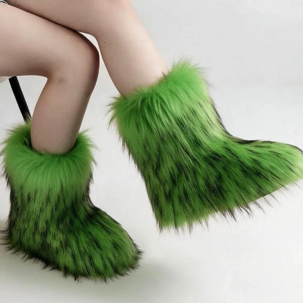  Winter Fluffy Women's Faux Fur Boots Plush Warm Woman Snow Boots 2026 Luxury Girls Furry Platform Boots Women's Ankle Boots