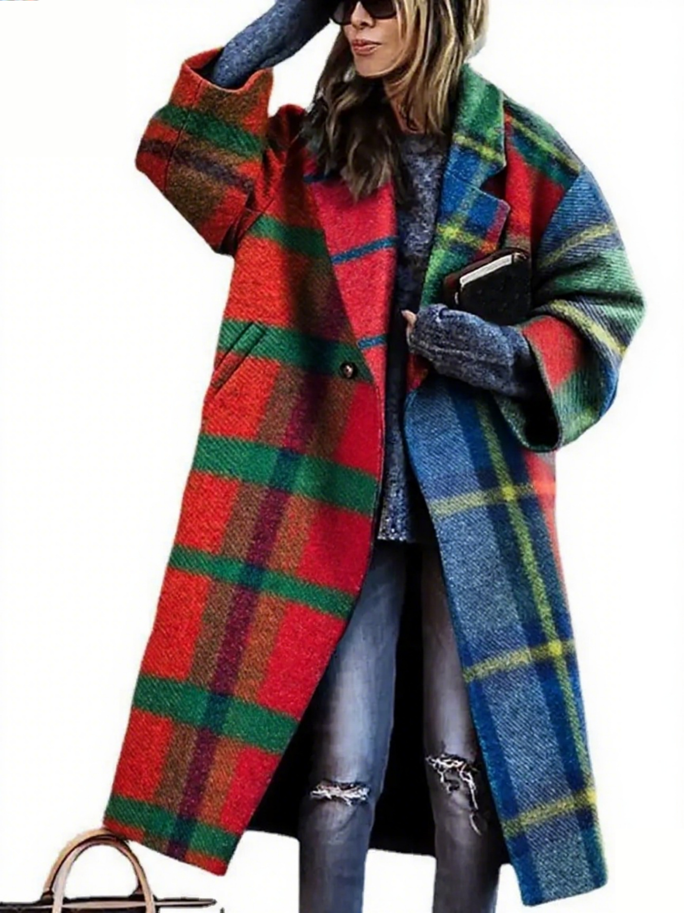  Women's Long Sleeve Lapel Jacket Printed Long Coat