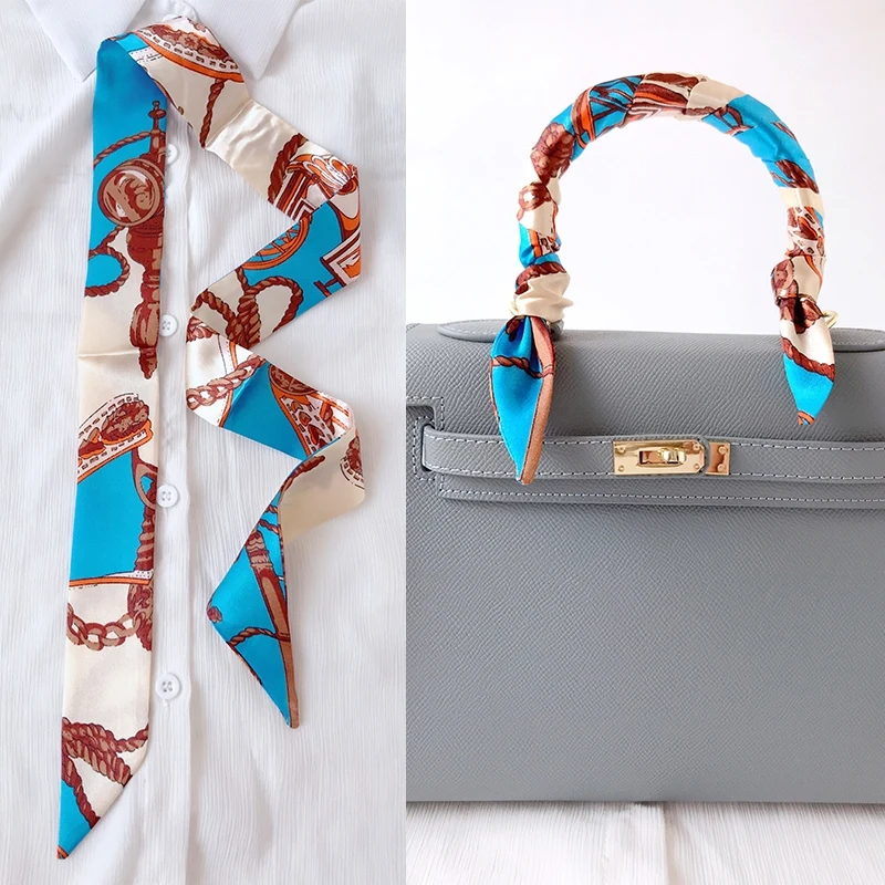  Woman Skinny Silk Scarf 90cm*4cm Long Hair Strip Silk Ribbon Small Neck Scarves Bag Handle Ribbon Scarf Kerchief Ladies Tie