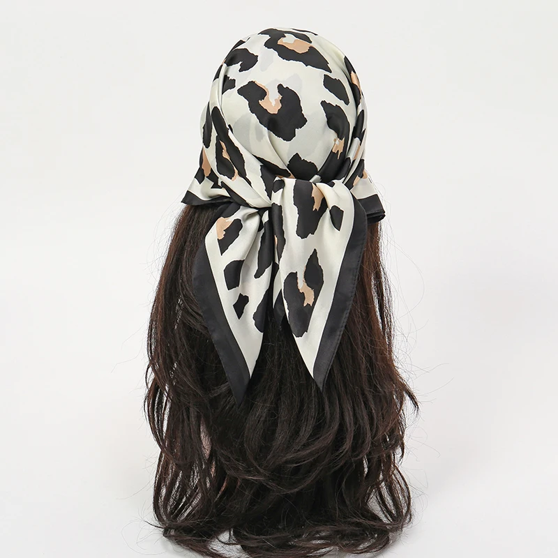  Bohemian Style Floral Print Women’s Square Silk Scarf Satin Head Wrap Tropical Leaf Flower Design Scarves Bandana Hijab