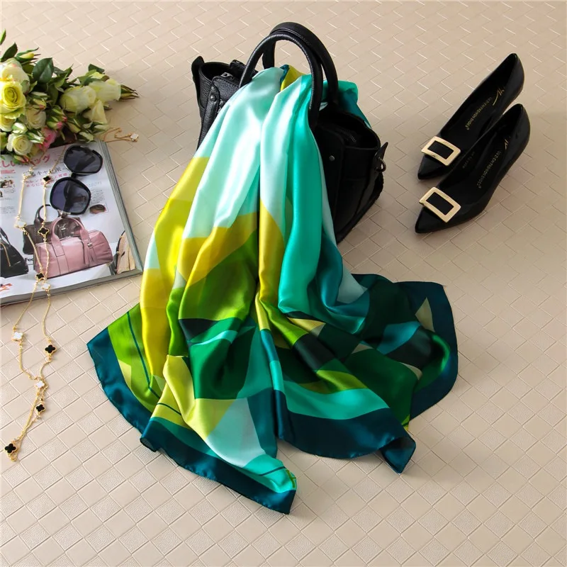  100% Natural Silk Scarf Women Luxury Brand Digital Print Flowers Silk Pashmina Shawl Female Long Bandana Foulard 2020 Oversize