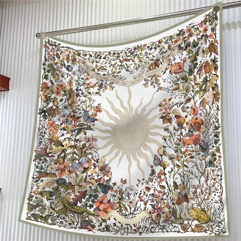  90cm Brand Square Scarf Women Fashion Floral Twill Silk Scarf Shawl Hijab Luxury Bandana Foulard Neckerchief Head Scarf For Lady