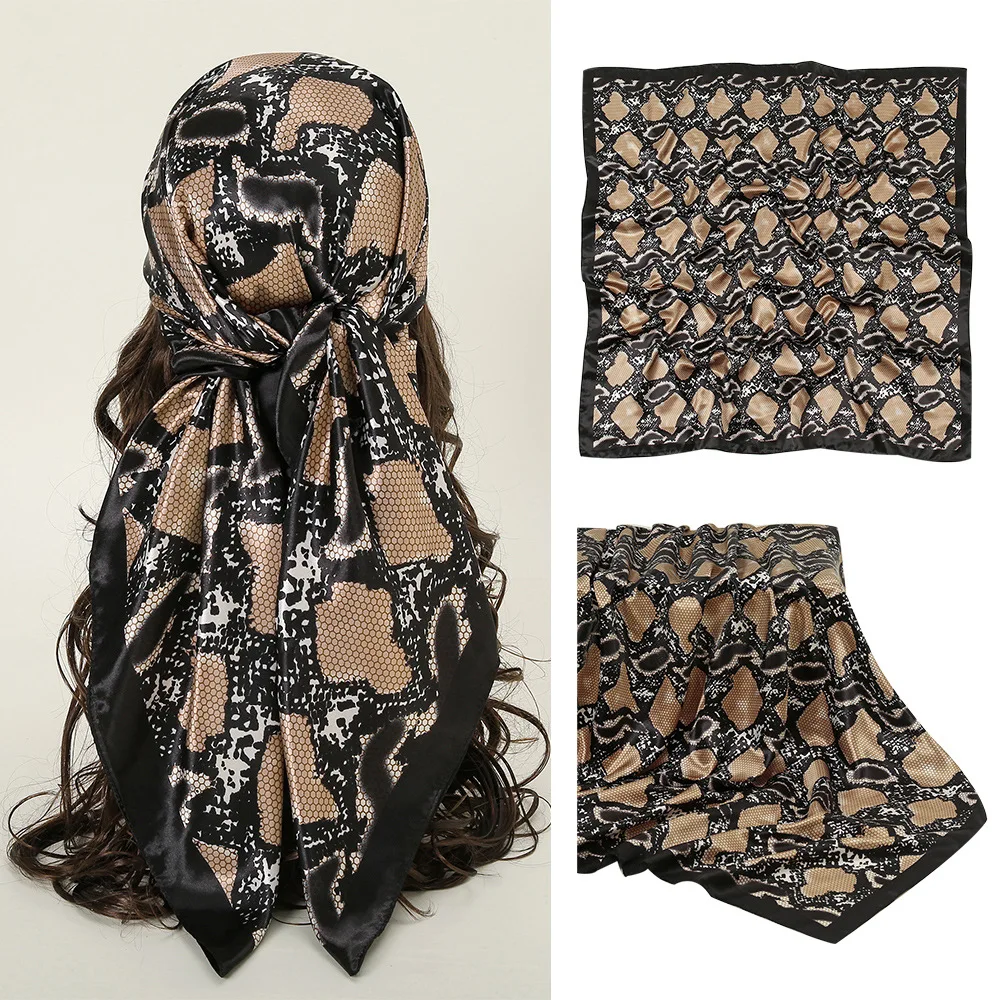90*90cm Square Silk Scarf Women Print Scarves Satin Shawl Wrap Hijab Female Headband Bandana Foulard Neckerchief