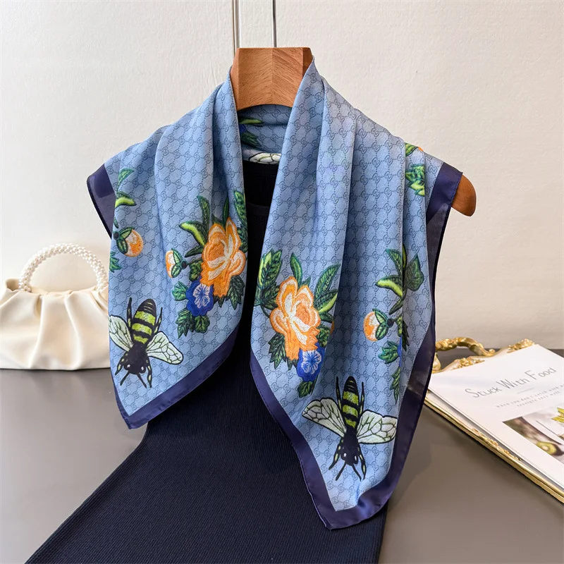  Luxury new summer thin sun protection pomegranate flower faux silk printed shawl scarf high-end neck wrap headscarf silk scarf