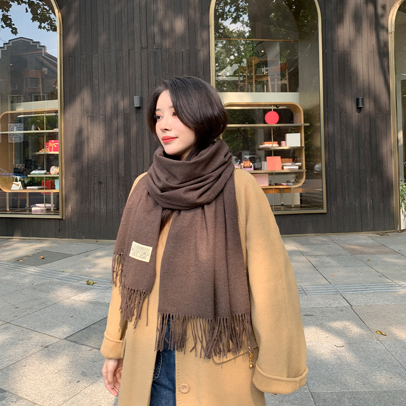 250g Solid Color Artificial Cashmere Scarf Thickened Warm Tassel Monochrome Shawl