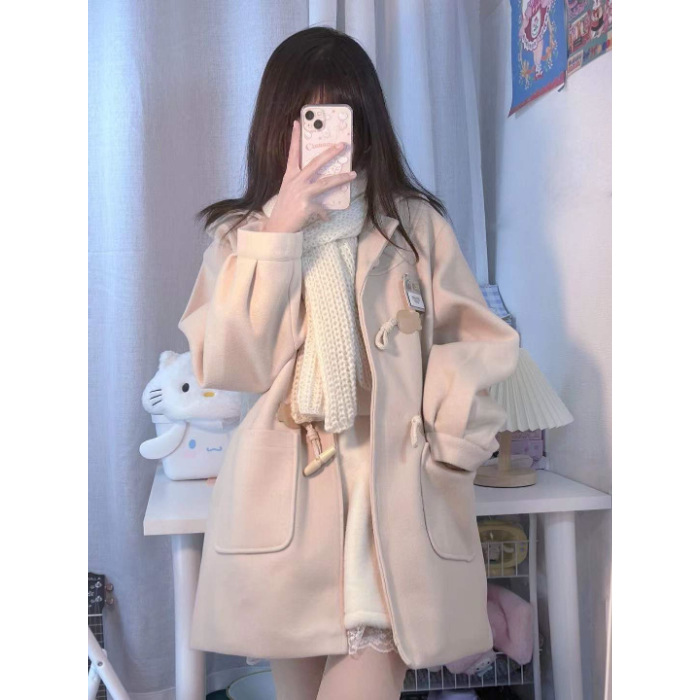  Japanese-style Woolen Women's School Coat With Horn Buttons