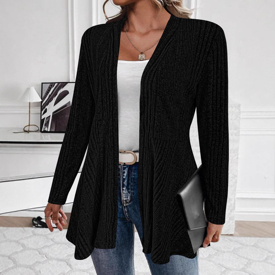  Long Sleeve Simple Cardigan Coat Mid-length