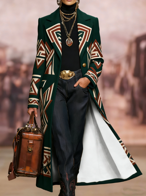  Printed Casual Long Wool Coat