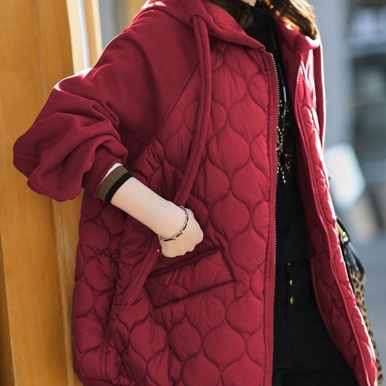  Hooded Stitching Down Thick Coat Cotton-padded Jacket