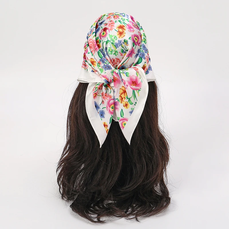  Bohemian Style Floral Print Women’s Square Silk Scarf Satin Head Wrap Tropical Leaf Flower Design Scarves Bandana Hijab