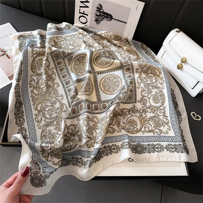  2025 New Fashion 70X70cmPrinted Women's Scarf Pashmina Silk Scarf Square Shawl Decorative Headband Neck Luxury Design Bandana