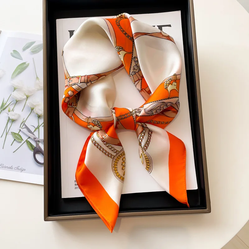  Luxury Twill Square Silk Scarf for Women Design Stoles Hijab Colorful Print Wraps Lady Headband Shawl Bandana 2025 New Foulard