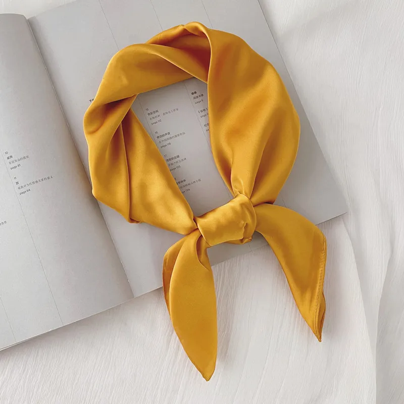  Luxury Solid 70*70cm Silk Square Scarf Women Soft Satin Hairband Neckerchief Tie Female Headband Foulard Bag Ribbon Gift