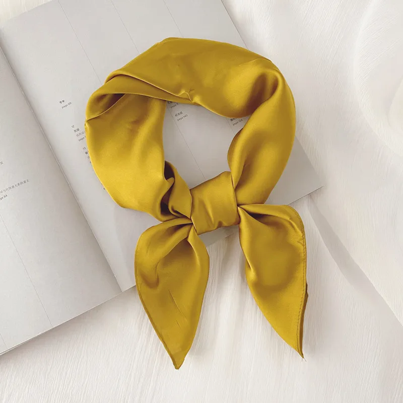  Luxury Solid 70*70cm Silk Square Scarf Women Soft Satin Hairband Neckerchief Tie Female Headband Foulard Bag Ribbon Gift