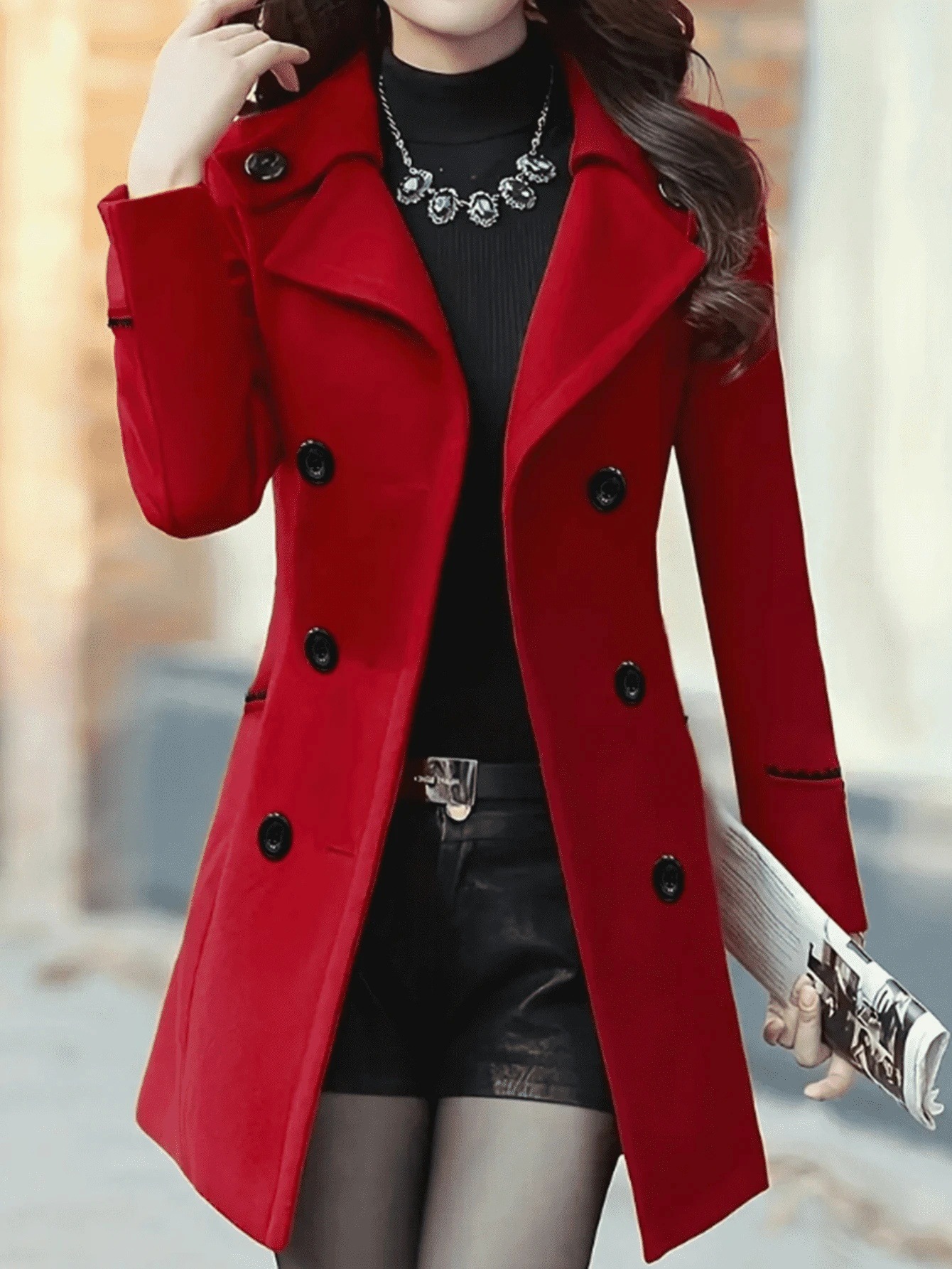  Womens Lined Double-breasted Casual Coat