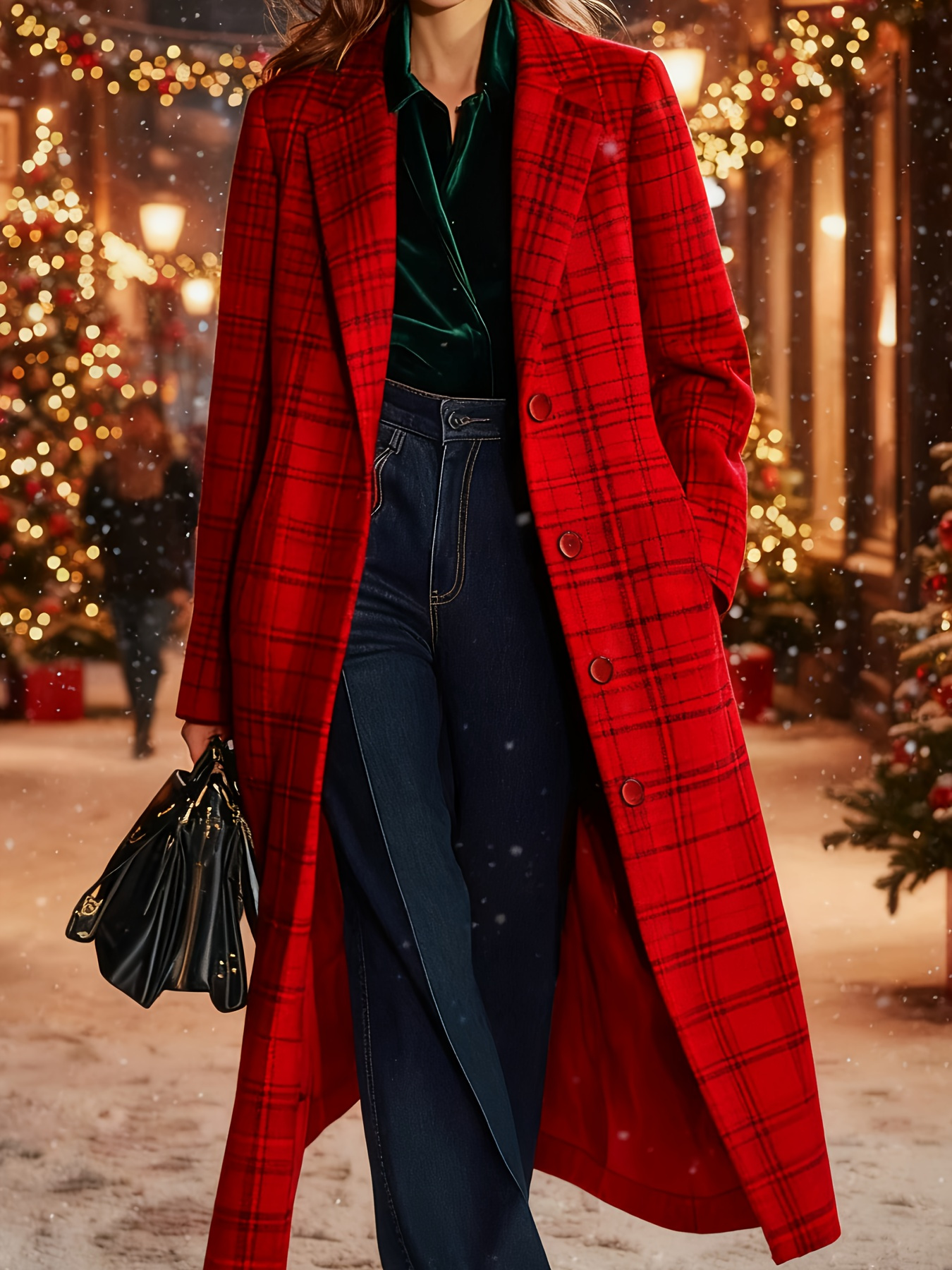  Casual Loose-fitting Retro Plaid Mid-length Coat