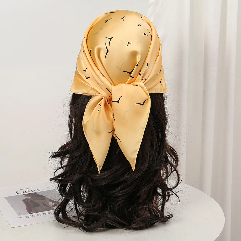  Bohemian Style Floral Print Women’s Square Silk Scarf Satin Head Wrap Tropical Leaf Flower Design Scarves Bandana Hijab