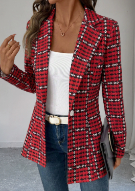  Houndstooth Blazer Women's Long-Sleeve Coat