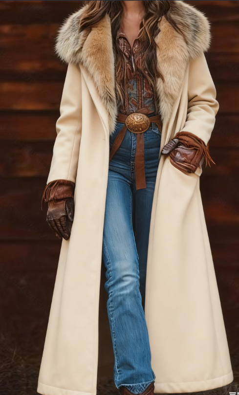  Fashion Retro Women's Coat, Warm Printed Long Coat