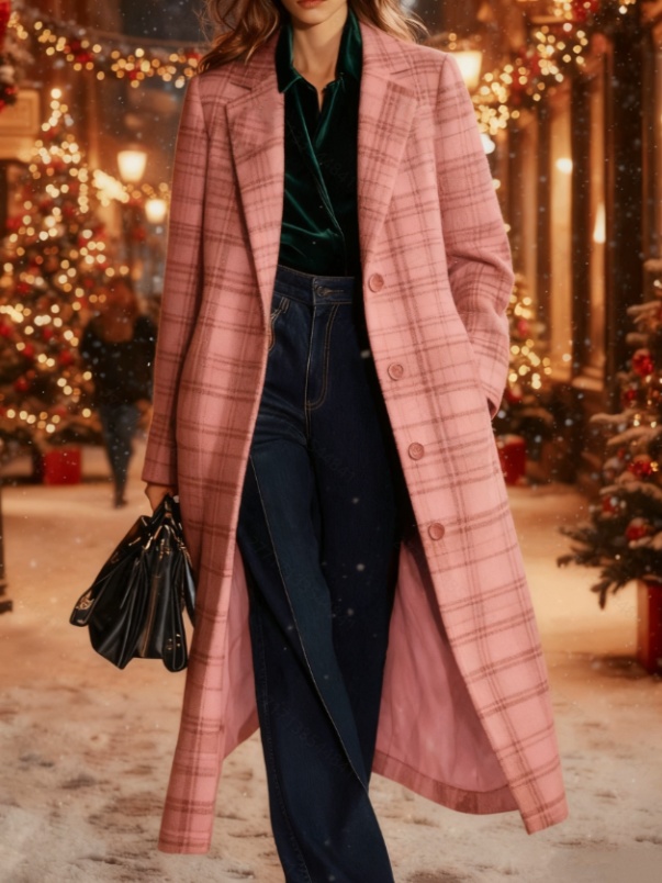  Casual Loose-fitting Retro Plaid Mid-length Coat