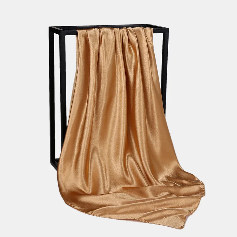  HUISHI Satin Scarf Solid Colors Neckerchief Hijab Scarf For Women Silk Satin Headband Hair Scarves 90cm Square Shawls For Lady