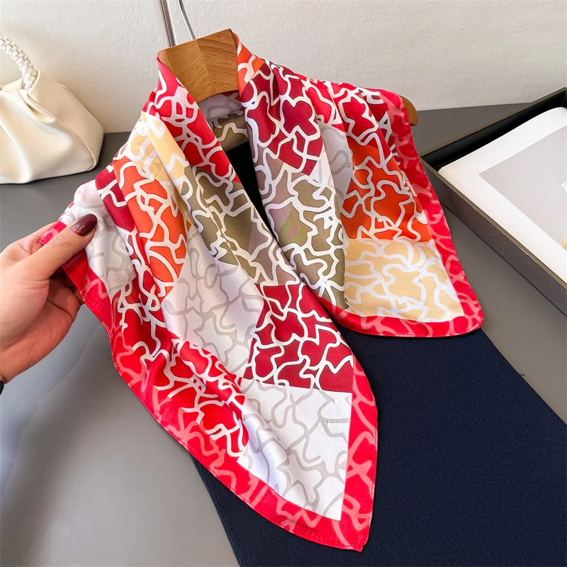  Luxury new summer thin sun protection pomegranate flower faux silk printed shawl scarf high-end neck wrap headscarf silk scarf