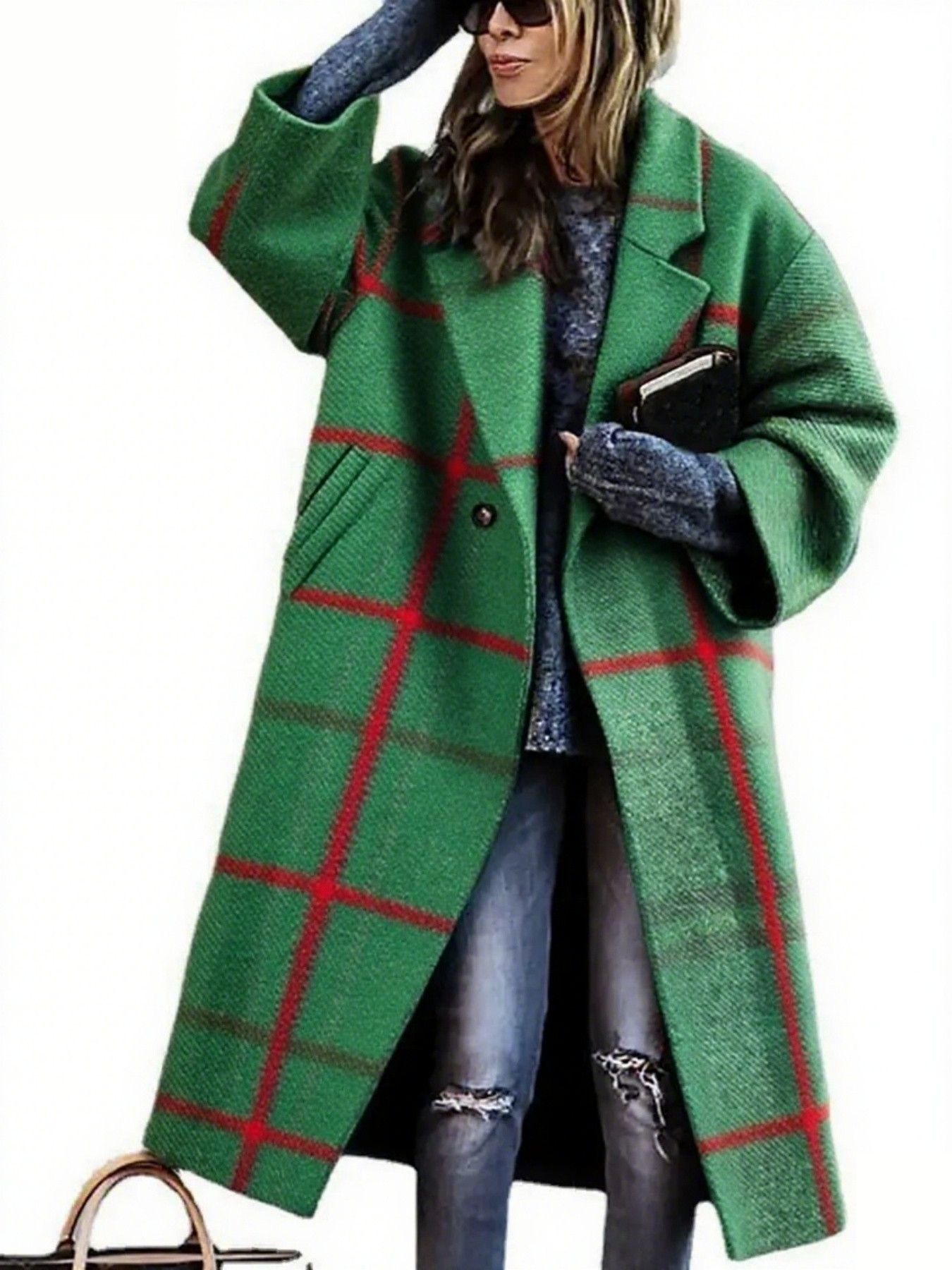  Women's Long Sleeve Lapel Jacket Printed Long Coat