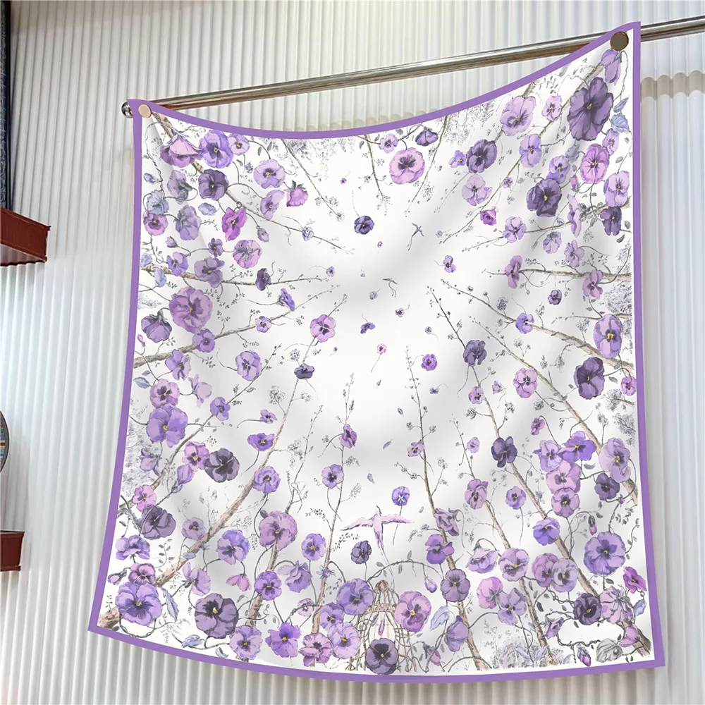  90cm Brand Square Scarf Women Fashion Floral Twill Silk Scarf Shawl Hijab Luxury Bandana Foulard Neckerchief Head Scarf For Lady